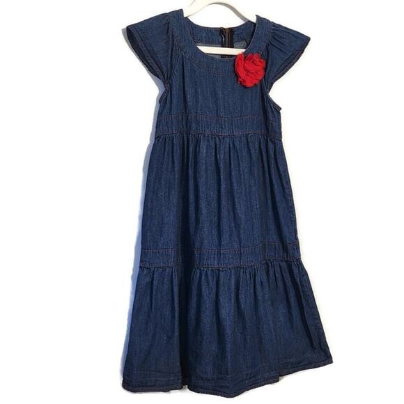 Gymboree Chambray Short Sleeve Tiered Navy Blue Cotton Denim Dress Size 6 - Picture 6 of 6